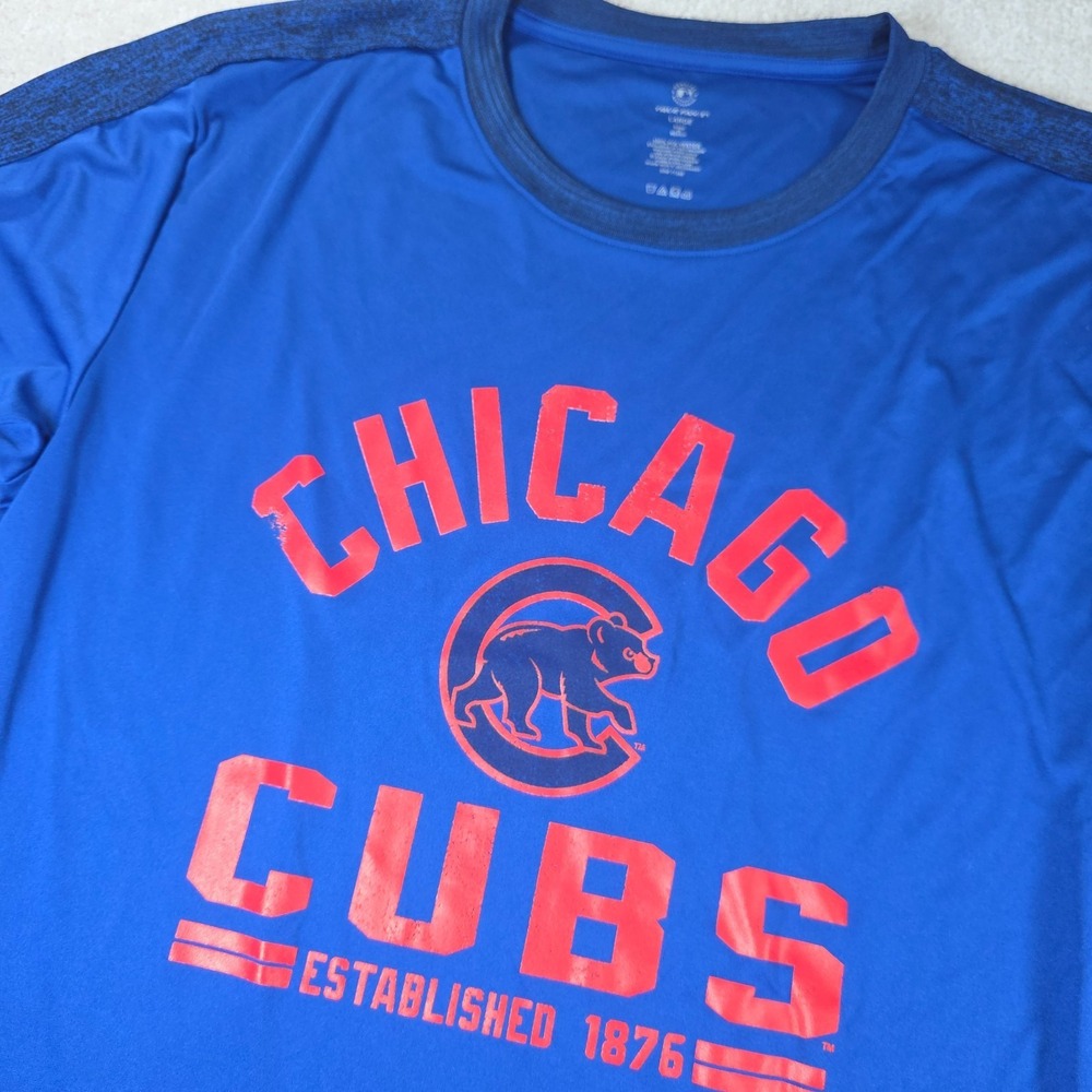 True Fan MLB Jersey Mens L Blue Chicago Cubs Team Logo Baseball Short Sleeve